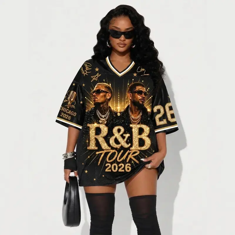 R&B Tour Inspired Glitter Bling Jersey, Rhinestone Style Baseball Jersey, Music Concert Fan Shirt, Hip Hop Streetwear, Unisex Oversized Festival Jersey Gift