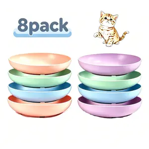[8-Pieces] Fatigue-Relief Shallow Cat Food Bowls - 5.5 Inch Wide 100% Pet Plates for Kittens (Type-A Normal Bowls)