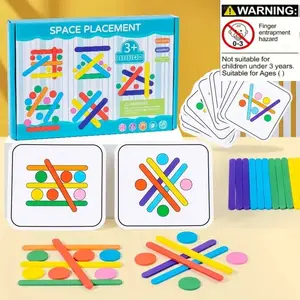 Kids Rainbow Stick Thinking Puzzle Wooden DIY Ice Cream Stick Puzzle Challenge Table Games Montessori Educational Children Toys