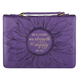 Purple Sunflower Strength & Dignity Faux Leather Fashion Bible Cover - Proverbs 31:25 (Extra Large)