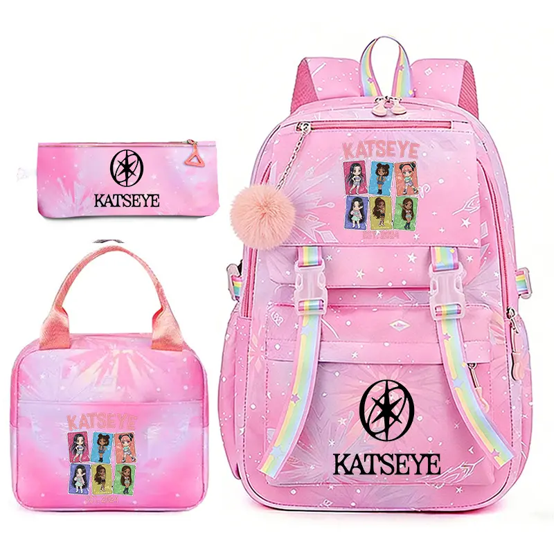 KATSEYE Gradient Student Backpack Three-Piece Set, Backpack + Pencil Case + Lunch Bag Combo
