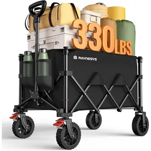 Wagons Carts Foldable, Collapsible Foldable Wagon 330lbs Capacity, Large Capacity Foldable Wagon with All-Terrain Wheels,Heavy Duty Utility Wagon Cart with Brakes for Beach Camping Shopping Sports Outdoor Portable cart
