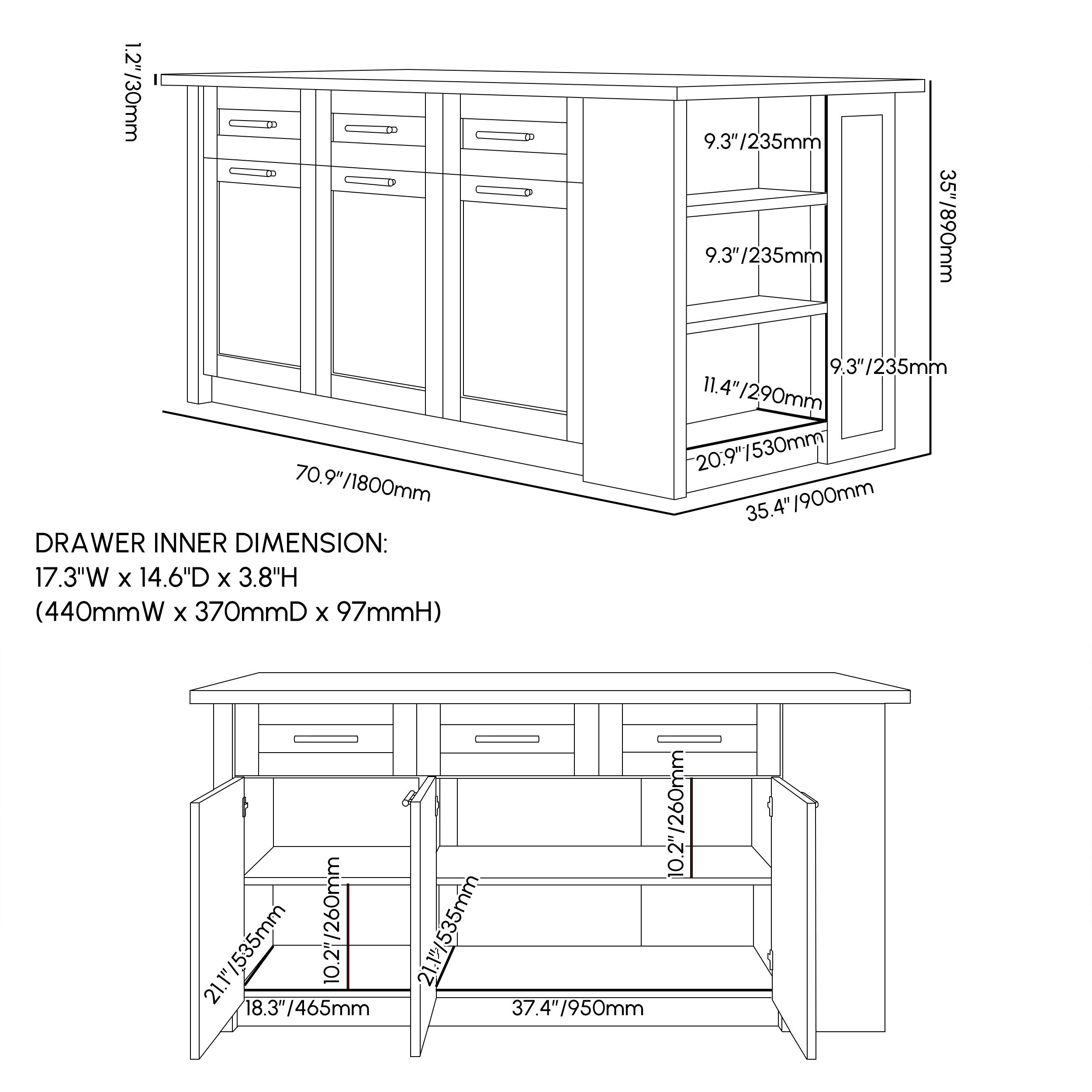 Homary 70.9" Modern Style Sintered Stone Kitchen Islands with Multi-Storage White&Black&Blue