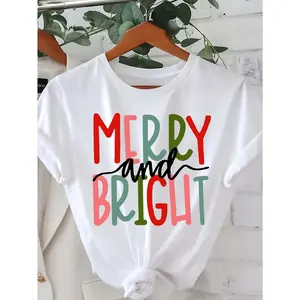 Women's Christmas T-Shirt Short Sleeve Crew Neck Casual Top Holiday Lettering Xmas Parties Everyday Outfits Machine Washable Blouse