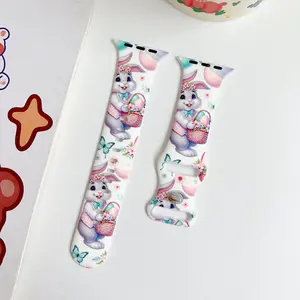 Spring Cute Rabbit Print Silicone Watch Band, Smart Watch Straps, Adjustable Replacement Strap for Apple Watch S11/s10/9/8/7/6/5/4/3, Fits 49mm-38mm