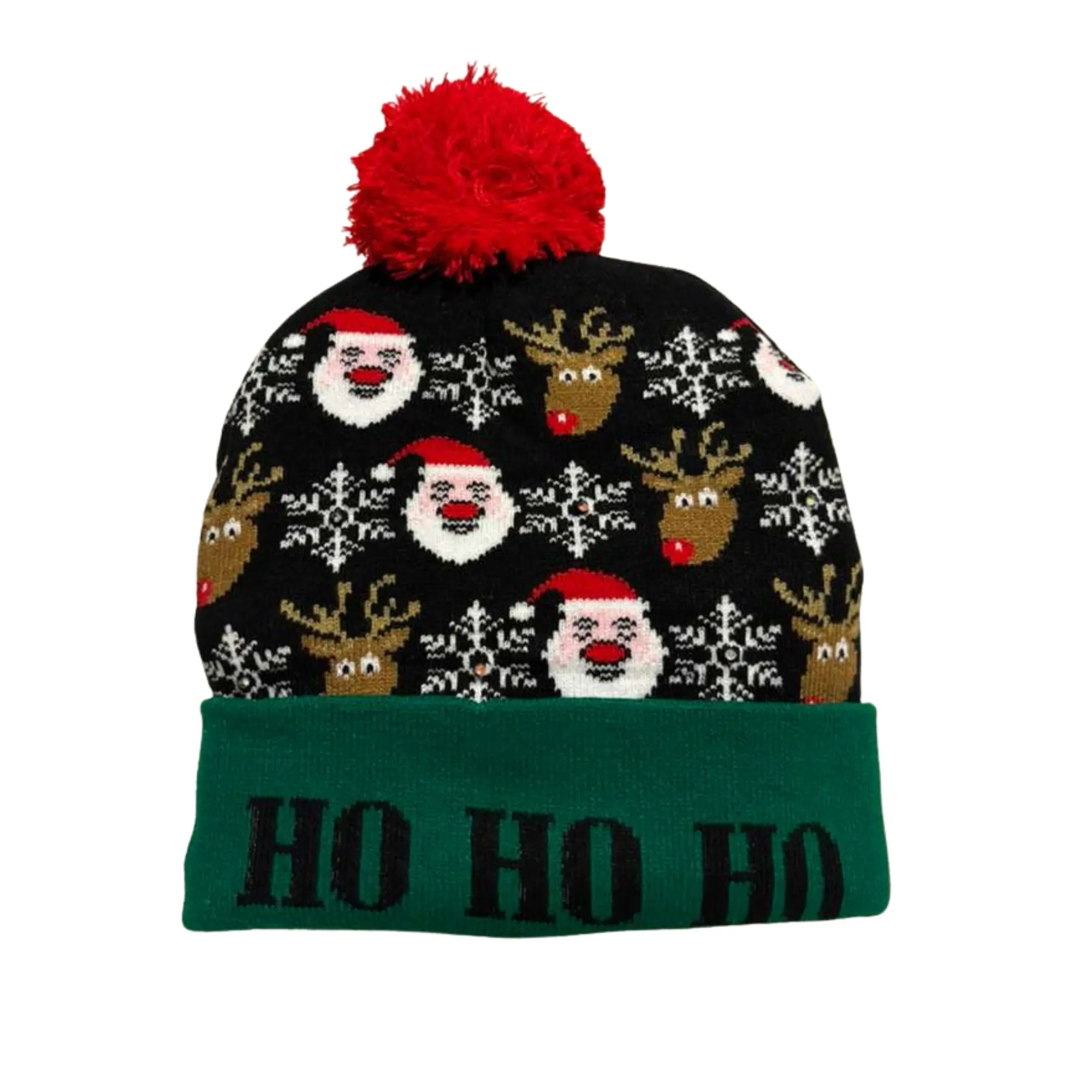 Christmas Beanie - Red Knitted Hat with Pom Pom, Santa Claus Pattern, Holiday Winter Christmas Hat Knit Cap for Men Women Holiday Party Xmas Accessories Decoration