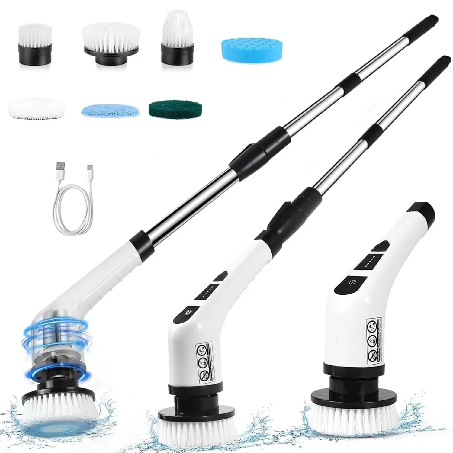 Electric Spin Scrubber, 1 Set Cordless Rotating Cleaning Brush with 7 Replaceable Brush Heads, Power Scrubber for Kitchen Bathroom, Rechargeable Spin Scrubber
