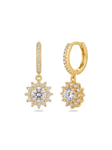 18K Gold Plated Tarnish Proof Bling Sunflower Halo Drop Zircon Huggie Hoop Earrings Dainty Trendy Stylish Jewelry Accessories Unique Holiday Daily Gift For Women