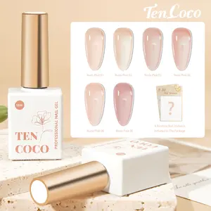 Tencoco Jelly Gel Nail Polish Set - 6 Colors, Nude Pink Gel Polish Kit, Soak off UV Nail, Sheer Milky White Jelly Gel Polish, All Seasons Skin Tones Neutral Gel Polish Kit