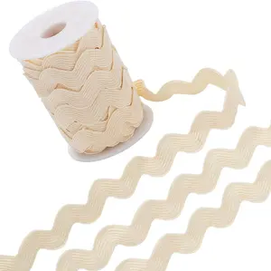 GORGECRAFT 12.5 Yards Rick Rack Trim 1/2 Inch RIC Rac Rickrack Beige Wavy Ribbon Zig Zag Trimming Wave Bending Fringe Lace Trim S Shaped Woven Edging Braided Fabric with Spool for Sewing DIY Crafts