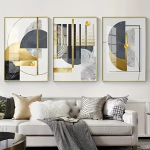 Modern Abstract Geometric Animal Canvas Art Set, Geometric Print, 3pcs Wooden Frame Wall Decor Artwork for Living Room & Hallway, Luxury Artistic Home Decoration