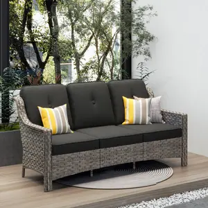 OVIOS Outdoor Patio 3-Seat Sofa, Wicker Couch with Cushions, All-Weather Outdoor Seating for Backyard Patio Porch Deck Garden Balcony Patio Furniture Set Lounge