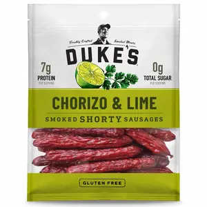 Chorizo and Lime Smoked Pork Sausage Sticks, Savory Meat Snack with 7g Protein, Gluten Free Ready to Eat Snack, 5 oz Bag
