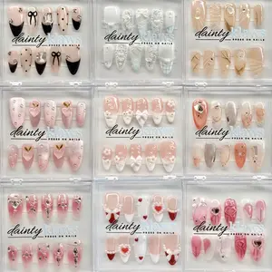 DAINTYKLAWS Medium Almond Press On Nail Set - Reusable, 10 PCS Handmade Nails, Spring Collection 2025, Durable Salon-Quality Gel Nails, Cute, Pretty, Trendy