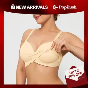 Popilush Women's 2‑in‑1 Multi‑Way Wear Wireless No Underwire T‑Shirt Bra Seamless Full Coverage Push Up Bralette Soft Supportive Comfort Adjustable Deep V Plus Size Everyday Wear Womenswear