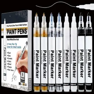 White  Pen, 8 Pack 0.7mm   Pens with 2 White 2 Black 2  2  Permanent Marker for  Rock Fabric Metal Plastic Ceramic  Markers Extra Fine Tip