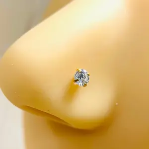 20g L Bend Type Nose Piercing Stud - Multiple Size Gem Top Gold L Shape Nose Stud