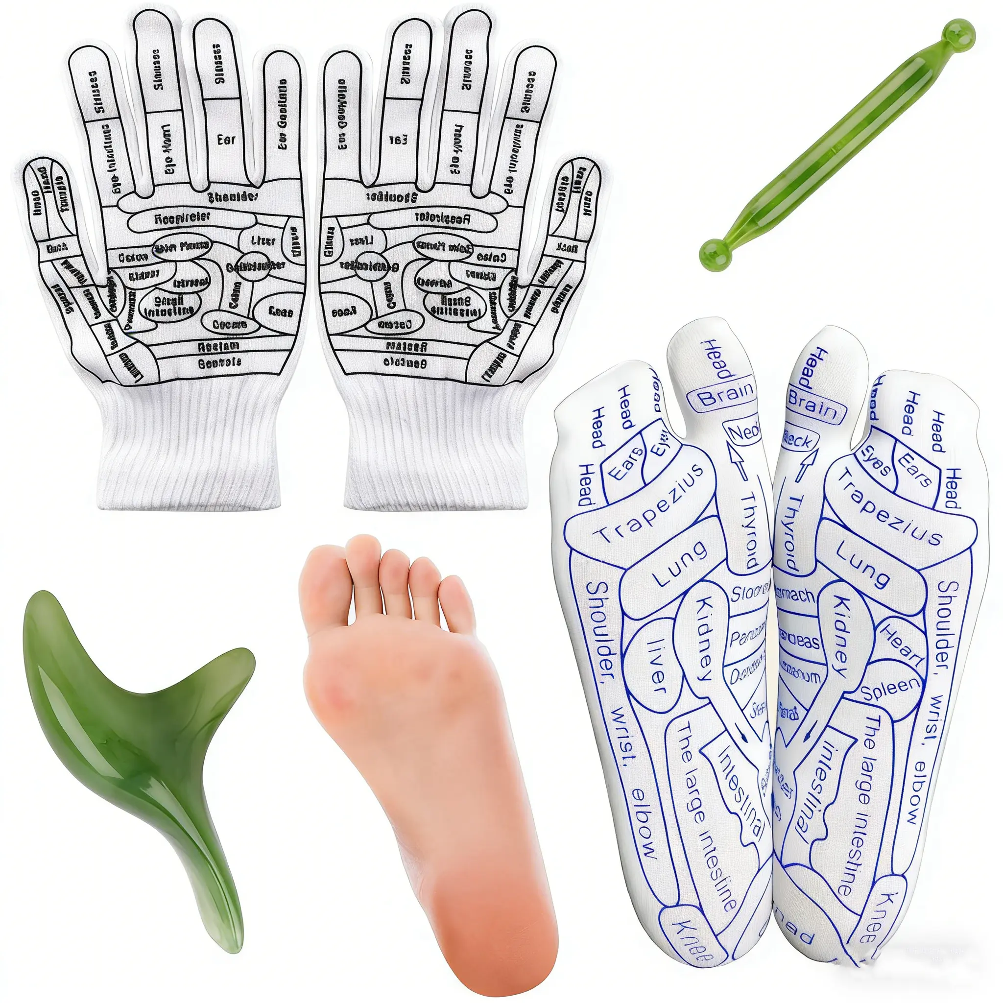 Reflexology Socks with Tools & Gloves Set – Unisex Pressure Point Socks with Acupuncture Tools, Foot Massage Kit for Pain Relief, Stress Reduction & Circulation, Includes Guide Map – One Size Fits Most Body Care