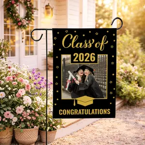 Personalized Graduation Photo Garden Flag 12x18" Double-Sided - Custom Name & School - Class of 2026 Outdoor Yard Sign - Graduation Party Lawn Decoration