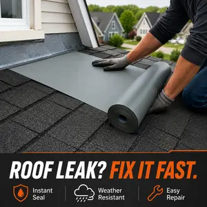 Mega-Width 39in*16FT Waterproof Tape  Coverage for Large Flat Surfaces RV Roofs Metal Sheds Garage Floors Commercial Buildings Stops Leaks Instantly No Overlaps Heavy-Duty All-Weather UV Resistant Sealant for DIY Use Eliminate Weak Seams Aluminum Layer