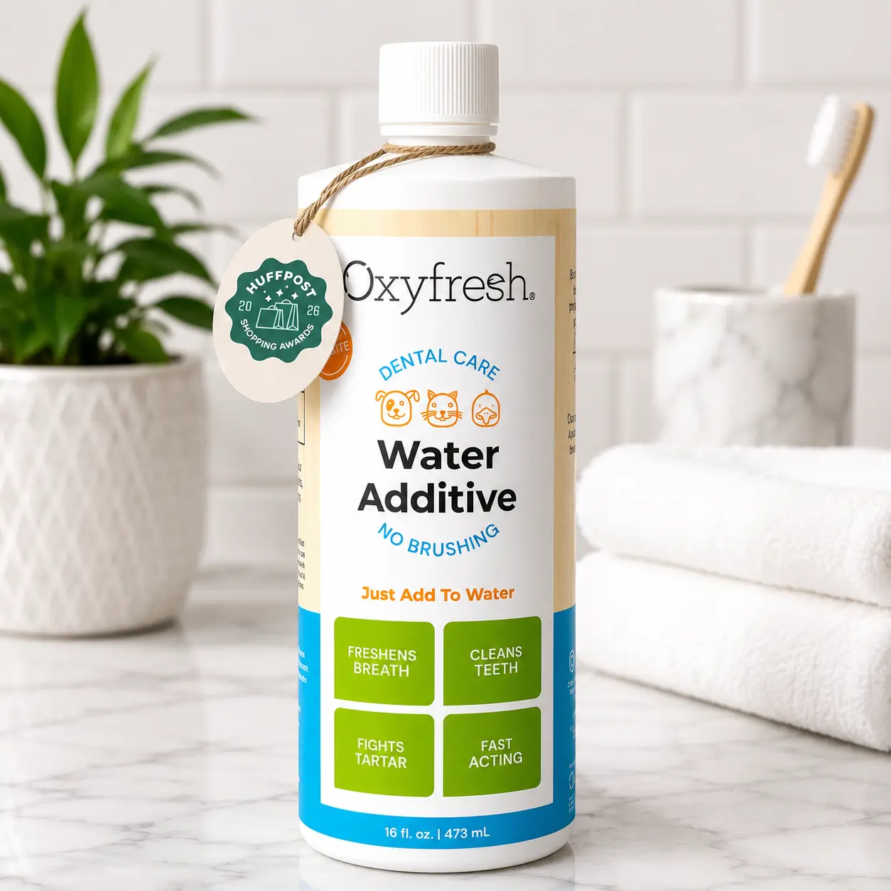 Oxyfresh Premium Pet Dental Care Solution Pet Water Additive: Best Way to Eliminate Bad Dog Breath and Cat Bad Breath - Fights Tartar & Plaque - So Easy, Just Add to Water! Vet Recommended 16 oz.