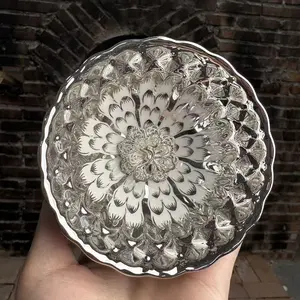 Silver Plated Peacock Pattern Jianzhan Bowl with Detailed Floral Design and Elegant Silver Accents Porcelain Serving Dish for Special Occasions - Dinnerware Sets