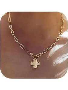 Chunky Cross Necklace for Women – Trendy Gold & Silver Layered Statement Cross Pendant, Paperclip, Herringbone, Snake Choker Chain – Non-Tarnish Costume Jewelry Set–Perfect Gift for Valentine's Day, Mother's Day,Anniversary,Birthday,Girlfriend,Wife,Sister
