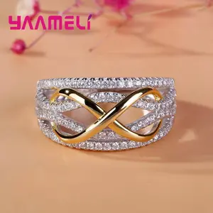 Infinity Love Ring 925 Sterling Silver Shining Cubic Zircon Bowknot Letter 8 Eternity Ring for Women