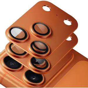 for  17 pro max camera protector (2 Pack), Alloy Metal matte Case Tempered Glass Camera Screen Protector Accessories (Cosmic Orange,  17 Pro Max)