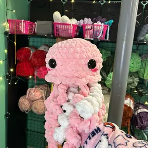 Pink Jumbo Jellyfish Crochet Plush - Pink Octopus with Safety Eyes, Soft Yarn, Not Recommended for Children Under 3