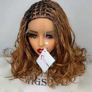 WIGSBYITO Spanish Boho Bob Braids Wig 10-12 Inches Full Lace Blend Golden Brown Hair Extension