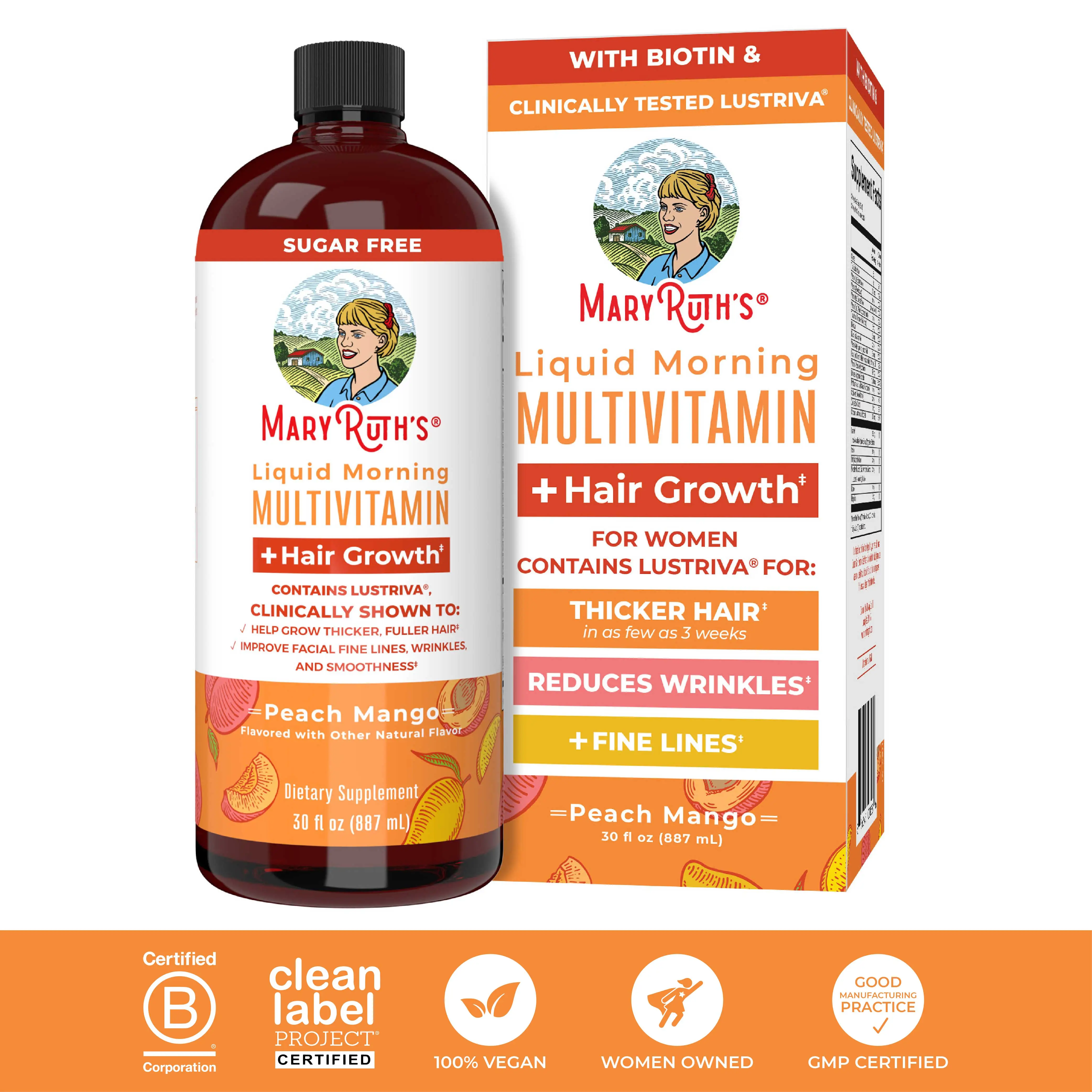 MaryRuth's Liquid Multivitamin + Hair Growth - Clinically Tested Lustriva for Th...