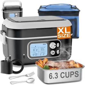 6.3-Cup Cordless Electric Lunch Box for Adults, 27000mAh Heated Lunch Box For Men   with Automatic Heating, 100W Self-Heating Portable  Warmer for Hot Meals Anywhere, Black