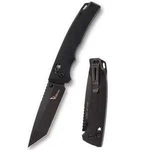VIUORWI Compact EDC Pocket Folding Tool - 3.54" 440C Black Coated Blade, G10 Textured Grip Handle, Axis Lock, Thumb Stud, Secure Deep Carry Clip Tactical Outdoor Tool for Camping, Survival