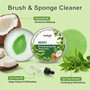 Deep Clean Makeup Brush Cleaner Solid Balm, 2-in-1 Brush & Sponge Soap with Silicone Pad, Removes Makeup Buildup & Oil, Travel Friendly (Rose & Tea Tree)