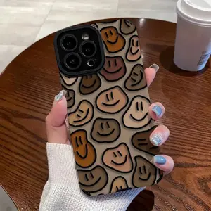 Cute Smile Face Pattern Phone Case, Durable Decorative Phone Cover, Anti-fall Phone Cases for iPhone XR 11 12 13 14 15 16 17 Pro Max Case iPhone 15 14 Plus Cases