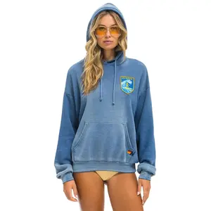 SURFER WAVE PATCH  PULLOVER RELAXED HOODIE - FADED WATER