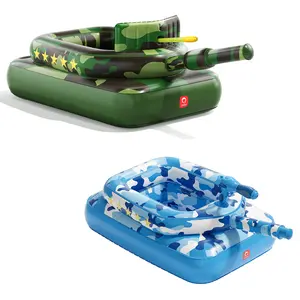 QPAU Large Size + Medium Size Inflatable Tank Pool Float with Water Cannon – Ride - On Camouflage Floaty for Kids & Adults, Extra Thick Swim Raft Toy for Family & Party Fun, Ages 3-6 & 6+, Lake Beach Backyard Water Battle Gifts