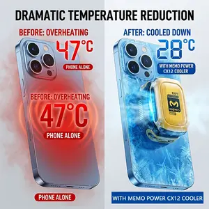 MEMO CX12 Gaming Phone Cooler, 47°C to 28°C Fast Cooling Fan, No Lag & No Overheating, Magnetic Radiator, Digital Display Temperature, 10W POWER AI Control, Long-Lasting Cooling Anywhere, 8/4/2 Pairs Finger Cots+Ai Cooler, Cooling Usb & Mobile Fans, Magne