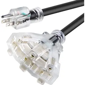 10FT 12/3 Extension Cord Heavy Duty Black 3-Outlet Indoor/Outdoor SJTW Lighted 12-Gauge Grounded Power ,12AWG 15 Amp, 1875 Watts,UL Listed,Safety