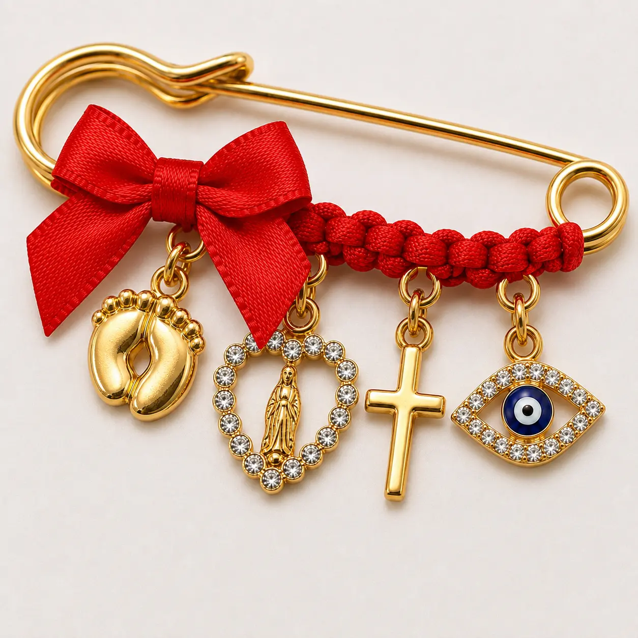 Maternity Protection Brooch, Religious Charm Safety Pin Jewelry with Virgin Mary, Cross & Evil Eye for Pregnancy - Fashion Collar Clip Accessory Pins