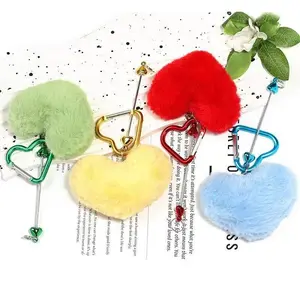 DIY Heart Fuzzy Ball Clips Set of 10, Beaded Keychains, Handmade Jewelry Accessories, Bag Charms, Keychain for Bags, Keychain Bag Pendant, Holiday Gifts