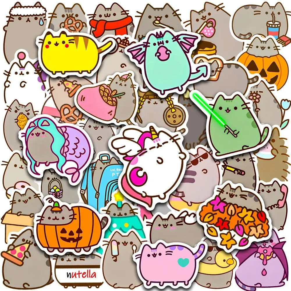 50pcs Cute Cartoon Cat Series Sticker, Waterproof Self-adhesive Decorative Stickers, Creative Home Decoration Stickers For DIY Water Bottles & Laptops