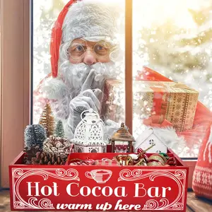 Vintage Red Wooden Christmas Hot Cocoa Bar Storage Box with 4 Compartments - Holiday Decor Storage Box for Office Supplies and Home Organization