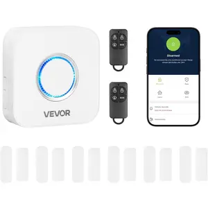 VEVOR Door Chime, DC 12V, Wireless Door Open Contact Sensor Alarm Chime with 656 ft Range, for Business, Store, Home, Office (1 receiver & 6 sensors(APP))