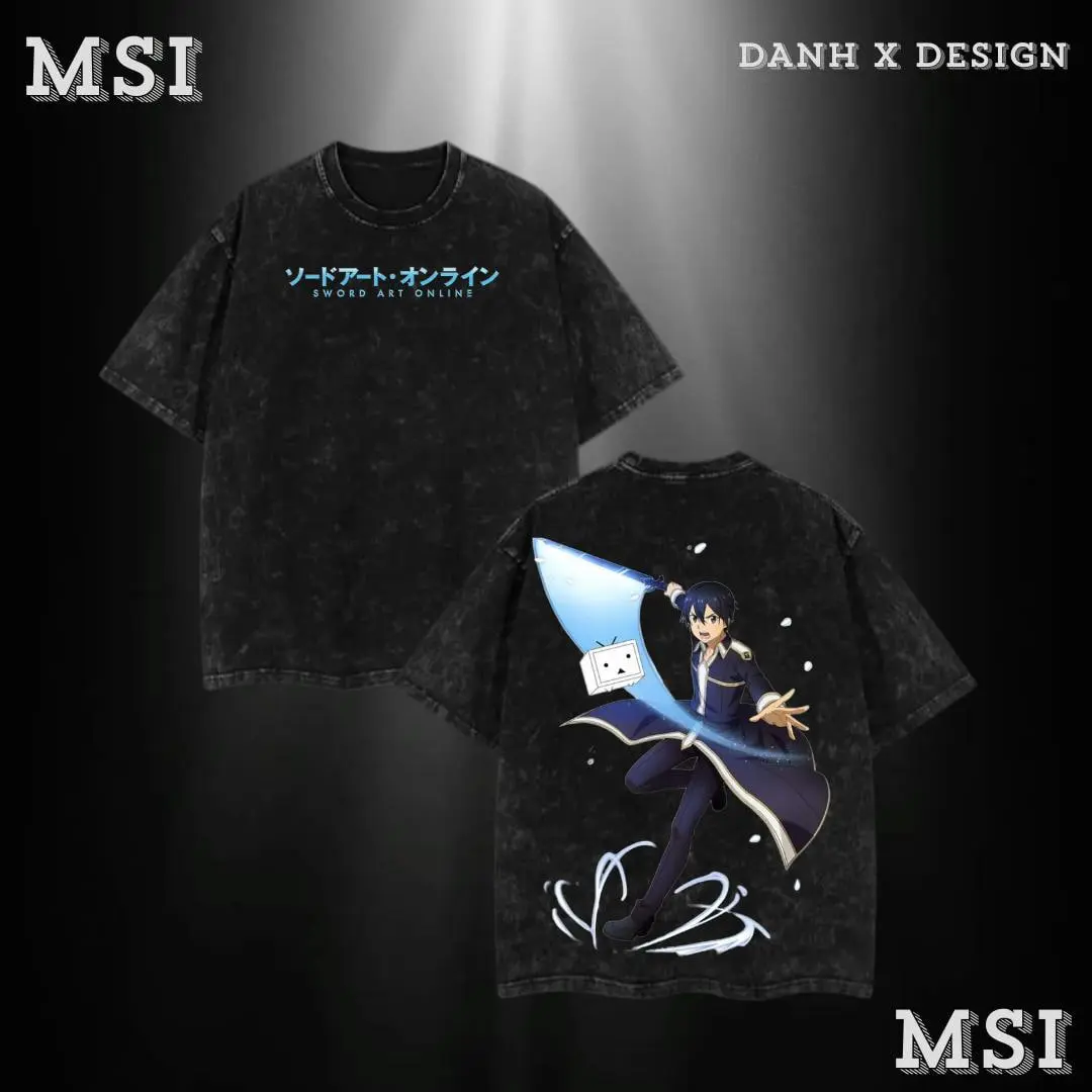 Kirito | Sword Art Online Washed Tee Hoodie Sweater Double Printed Black Swordsman Graphic — For Fightcore Fans, For Gift Drops That Cut Through Virtual Doubt