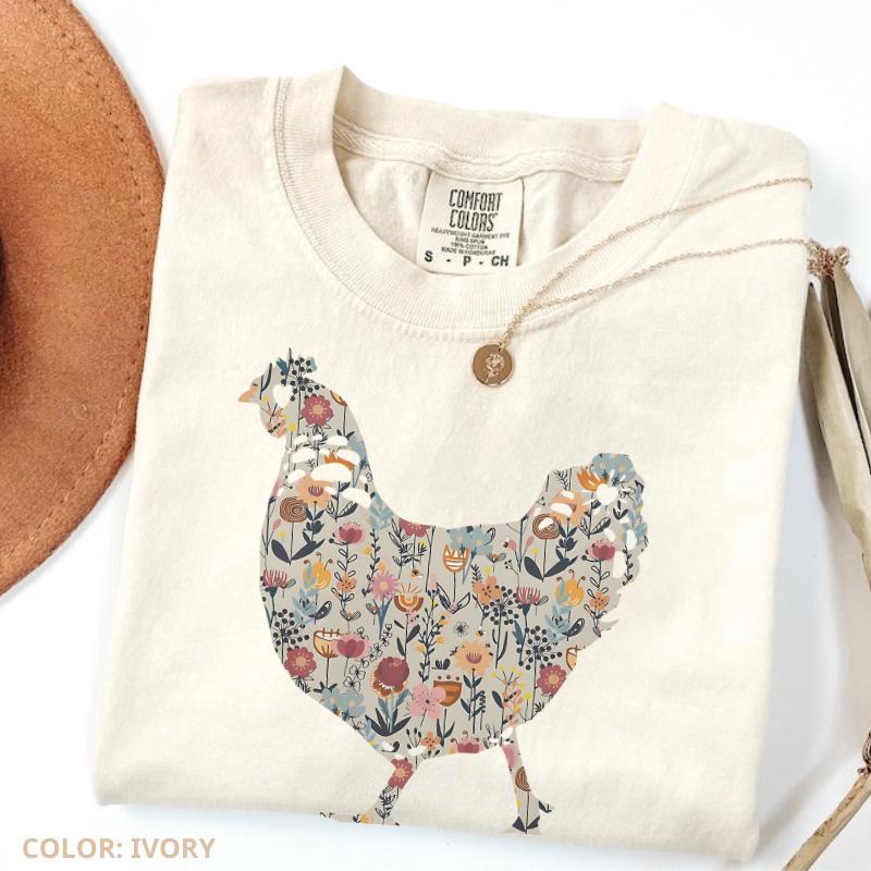 Comfort Colors Funny Chicken Shirt, Floral Farm T-Shirt, Comfort Colors Tee for Chicken Lovers, Retro Farmhouse Backyard Hen, Cute Gift for Women Her