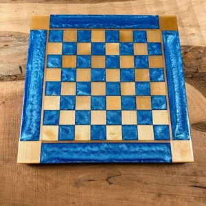 Caribbean Blue Maple Wood Chess Board (INCLUDES PIECES)