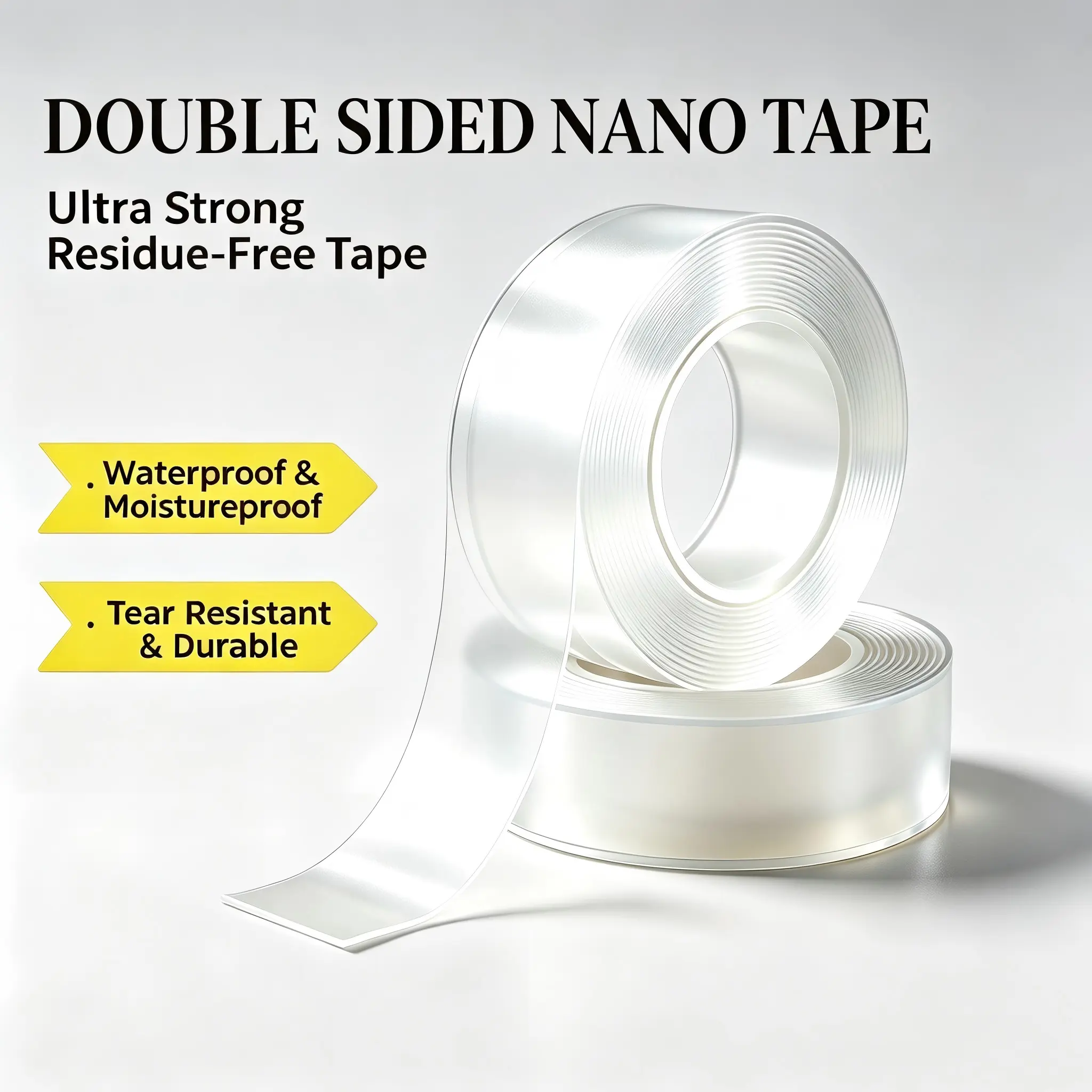 Heavy Duty Nano Tape 9.85ft/19.7ft/32.81ft Transparent Double-Sided Nano Tape Waterproof Wall Stickers Reusable High Temperature Resistant Tape Stretchable Residue-Free Removal