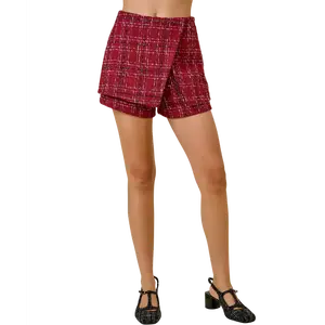 Ellison Tweed Wrap Front Shorts With Overlap Detail